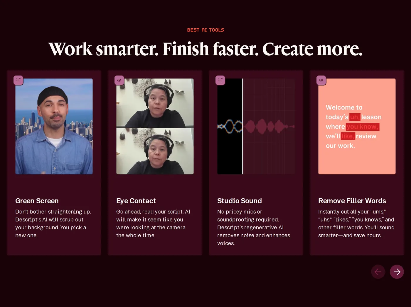 Descript — screenshot of the features section