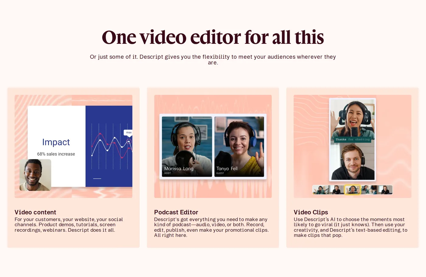 Descript — screenshot of the features section