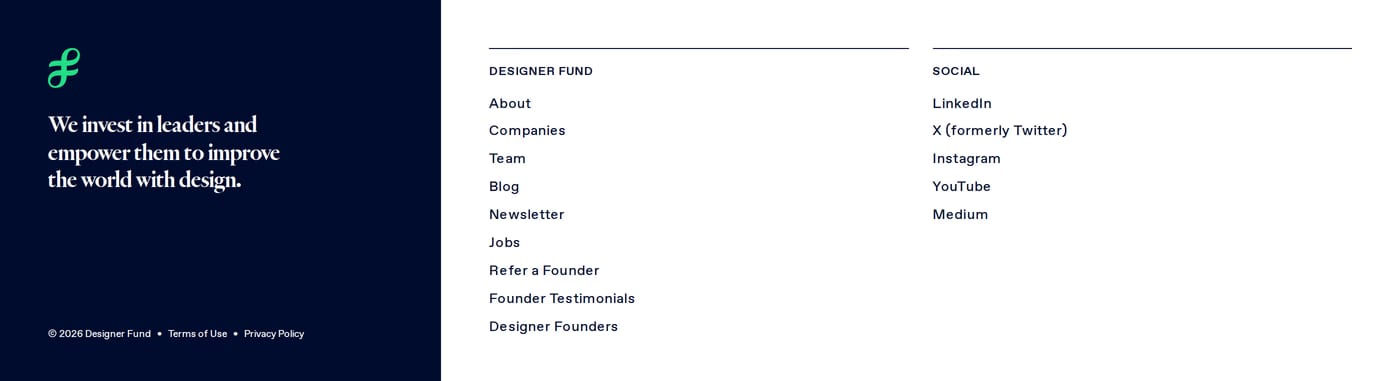 Designer Fund — screenshot of the footer section