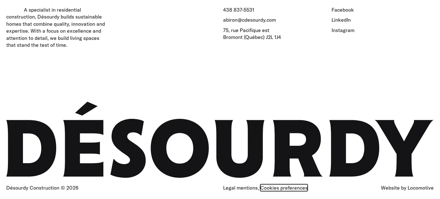 Désourdy — screenshot of the footer section