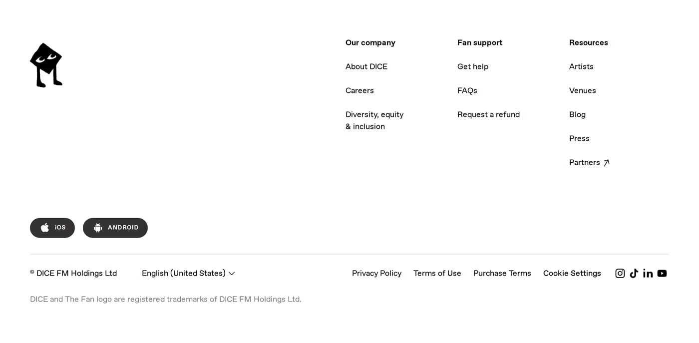 DICE Footer section