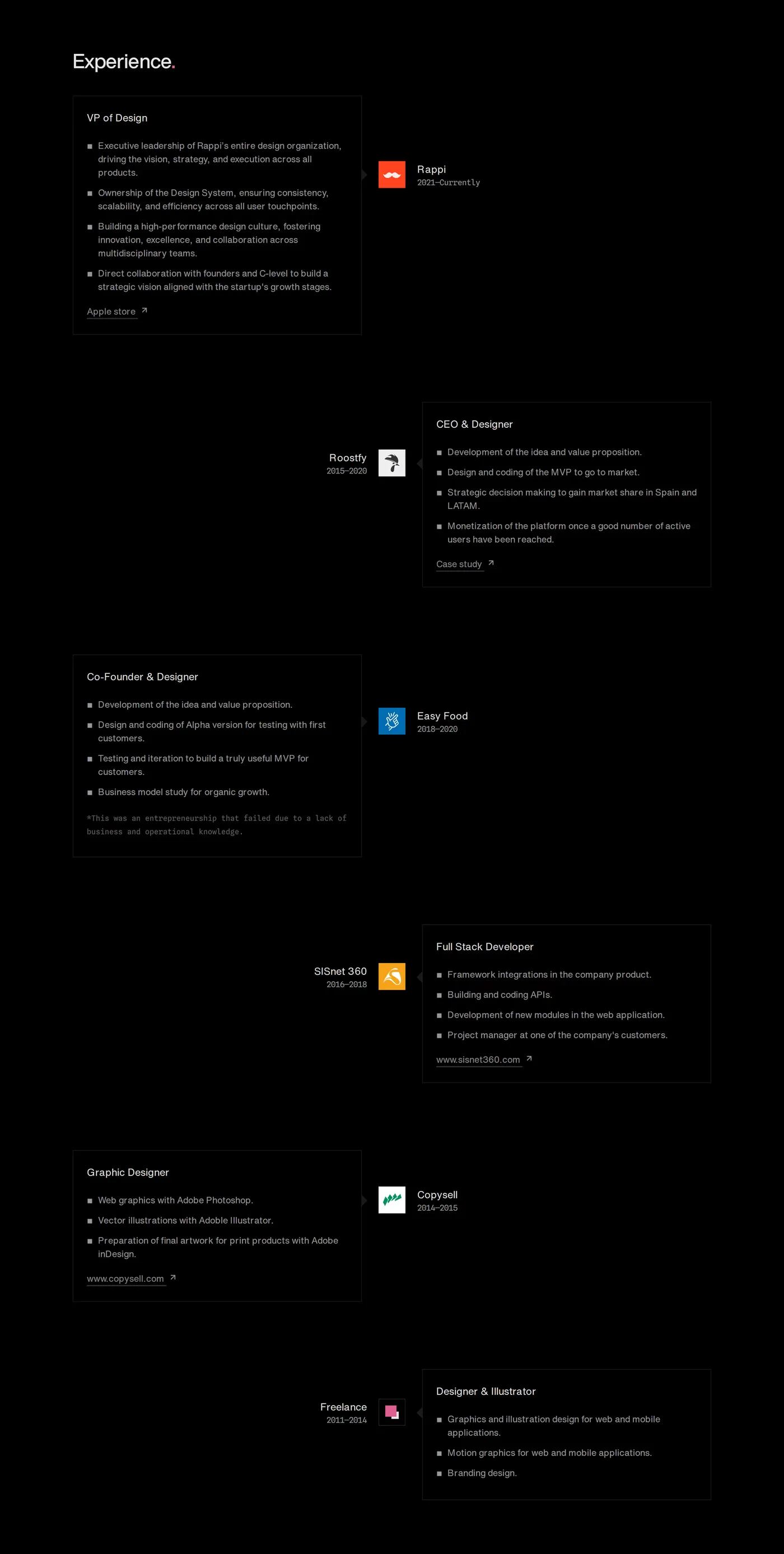Diegovz — screenshot of the portfolio section
