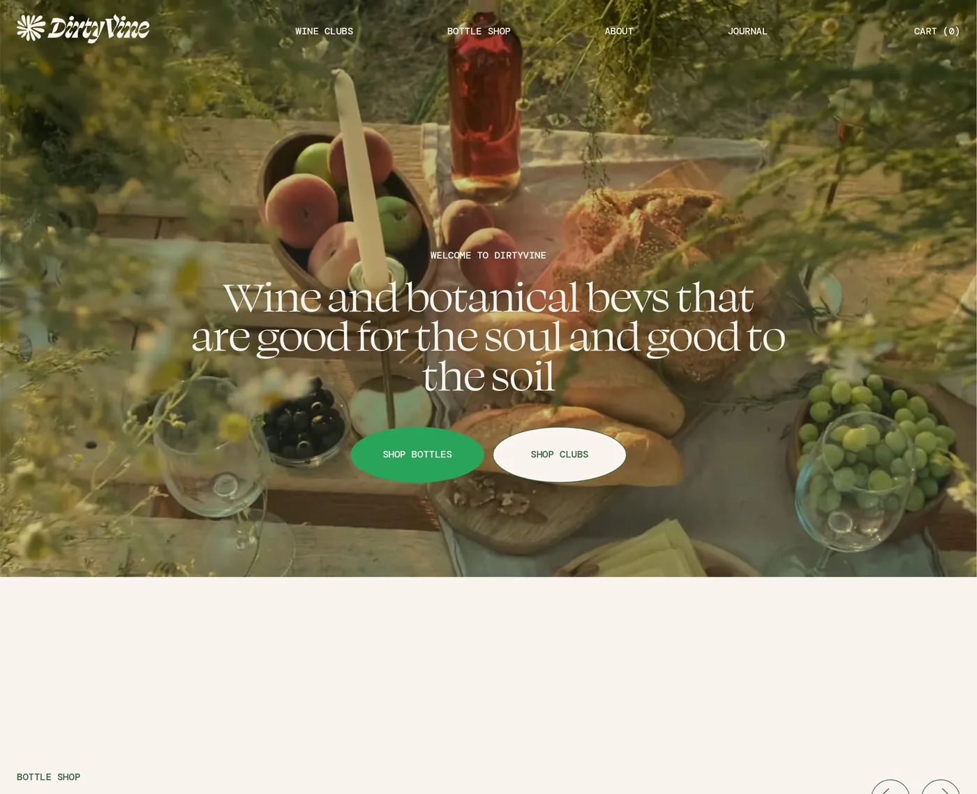 Dirty Vine — screenshot of the hero section