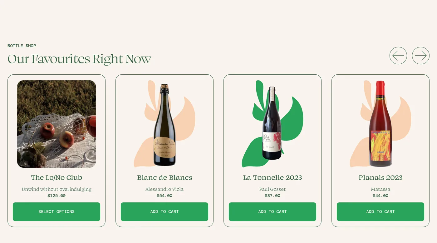 Dirty Vine — screenshot of the products section