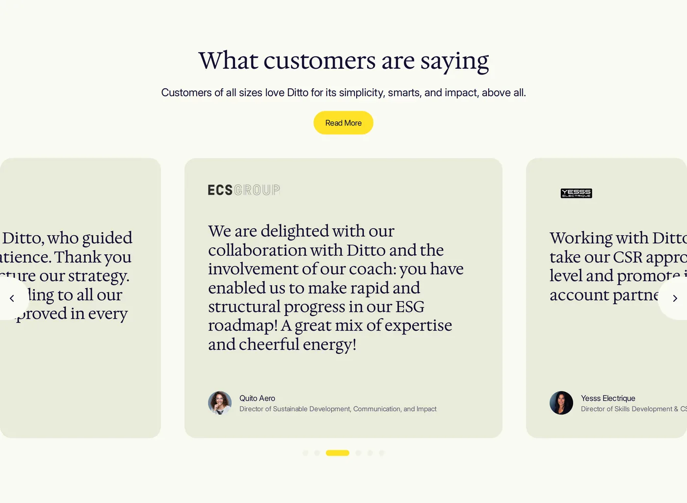 Ditto — screenshot of the testimonials section