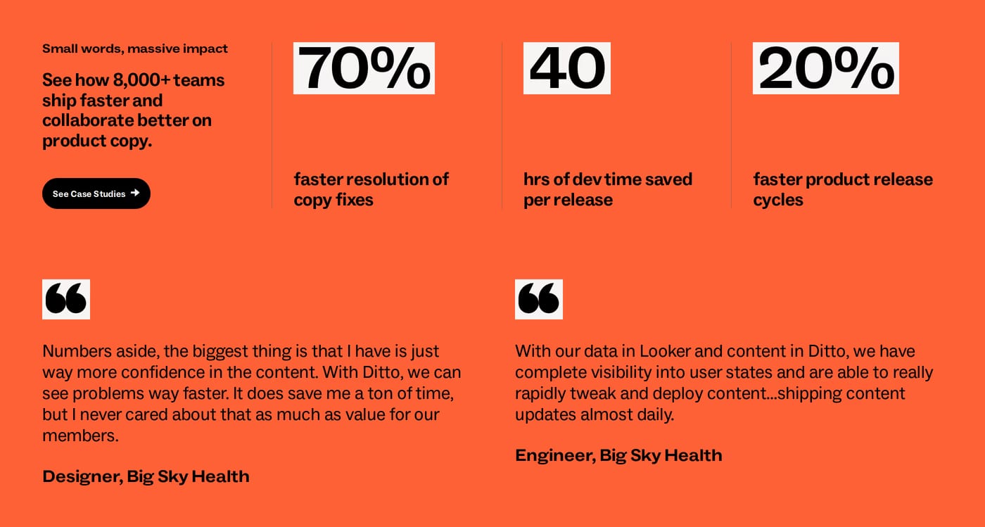 Ditto — screenshot of the testimonials section