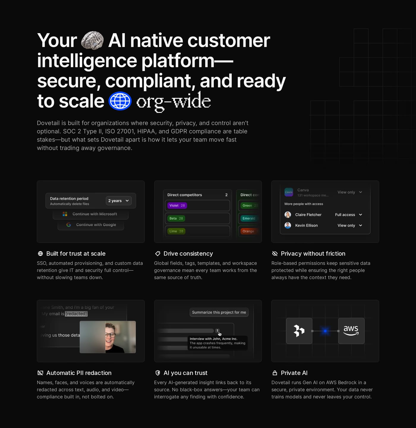 Dovetail — screenshot of the hero section