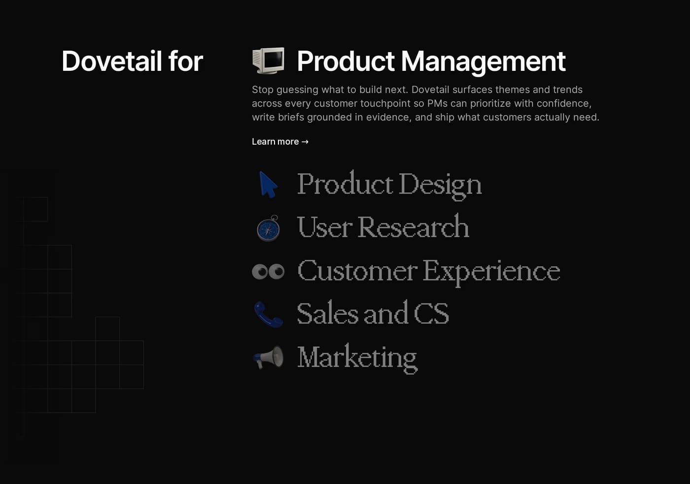 Dovetail — screenshot of the services section