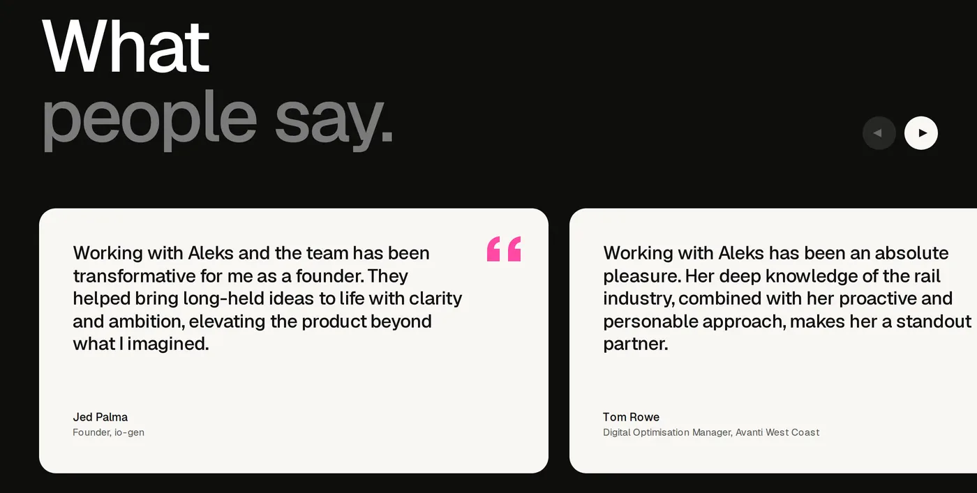 DRĄSA — screenshot of the testimonials section