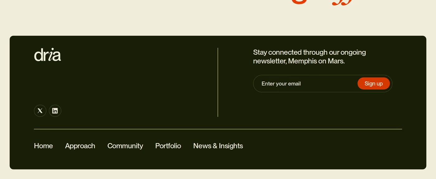 Dria Ventures Navigation section