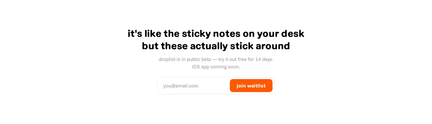Droplist — screenshot of the call to action section