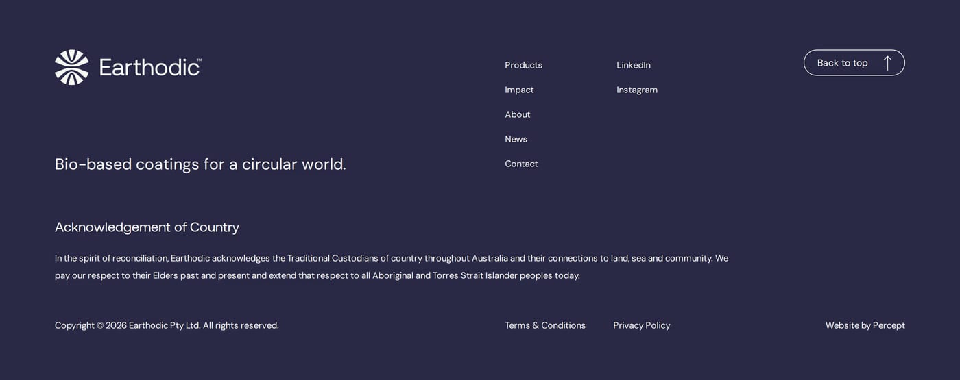 Earthodic — screenshot of the footer section