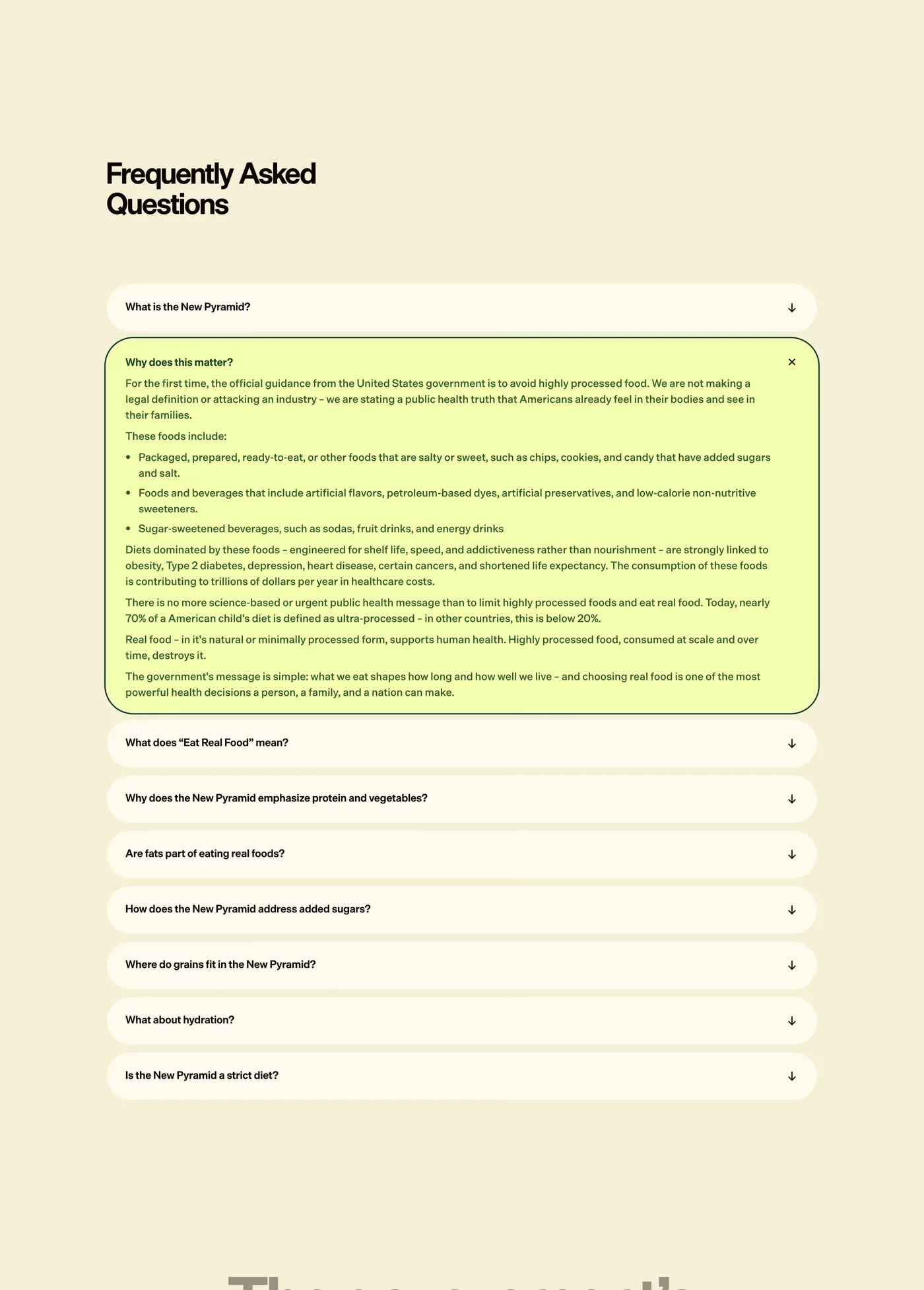 Eat Real Food — screenshot of the faq section