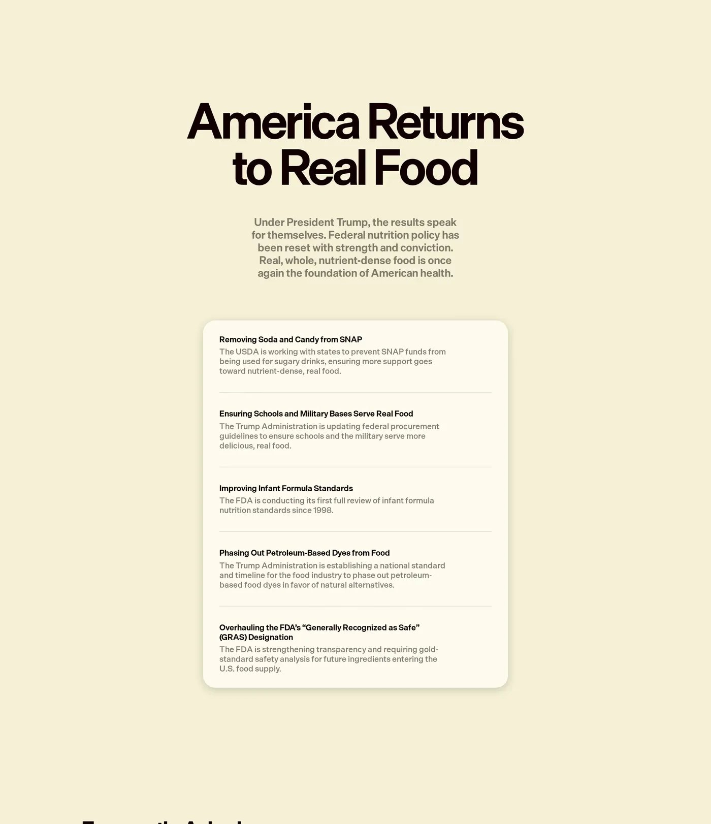 Eat Real Food — screenshot of the features section
