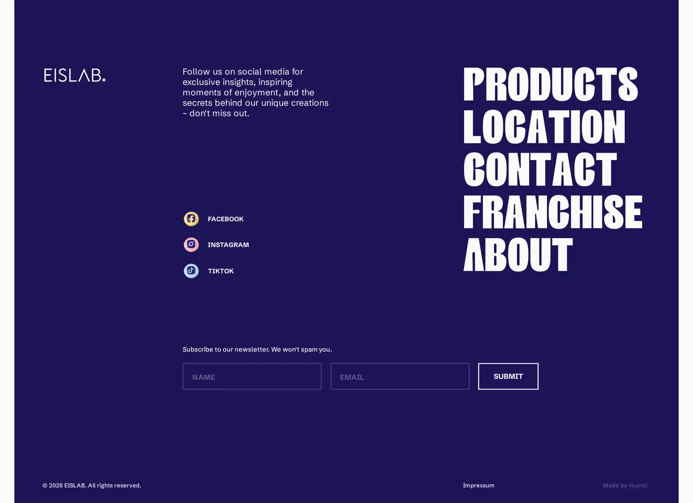 Eislab — screenshot of the footer section