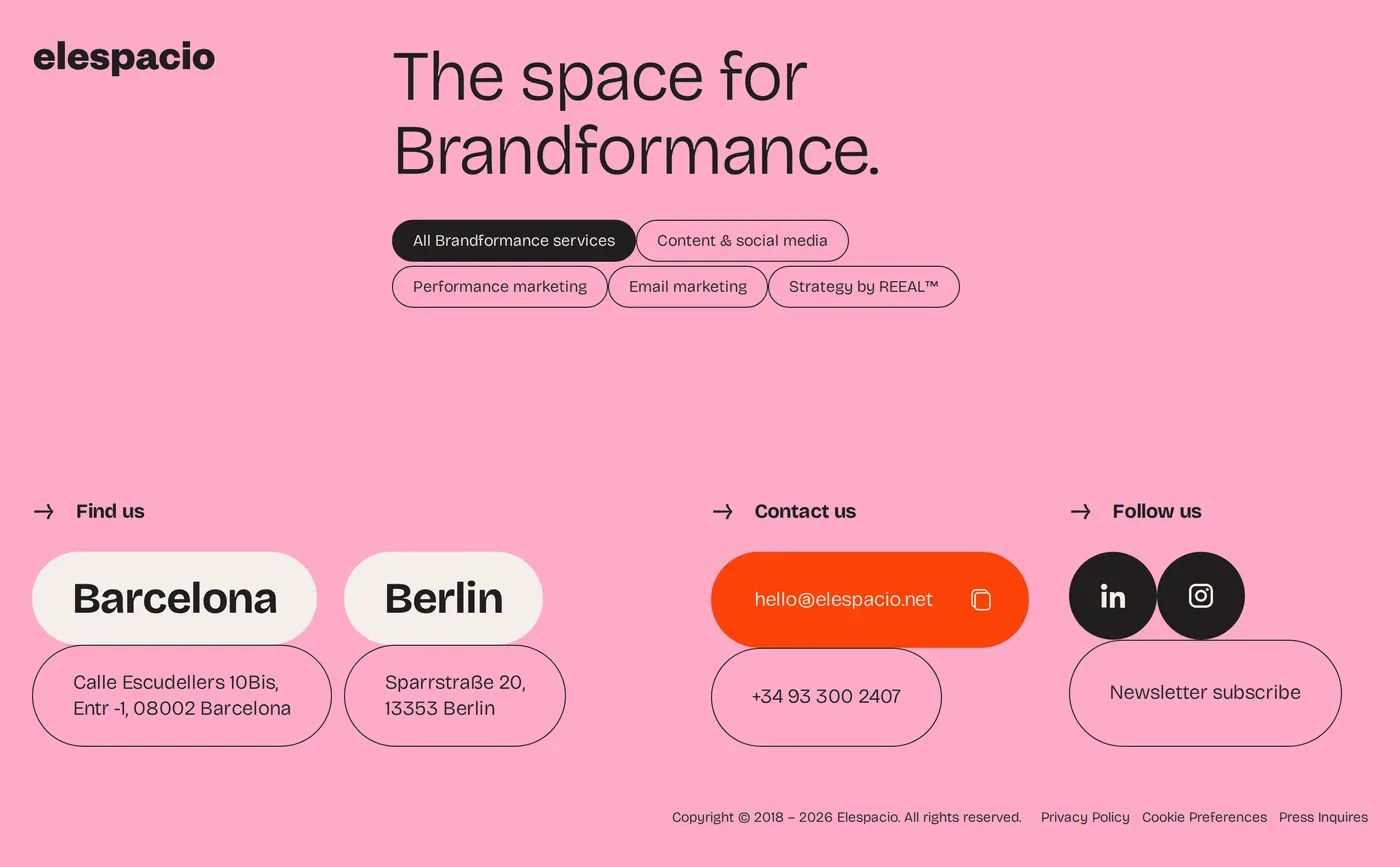 Elespacio — screenshot of the footer section