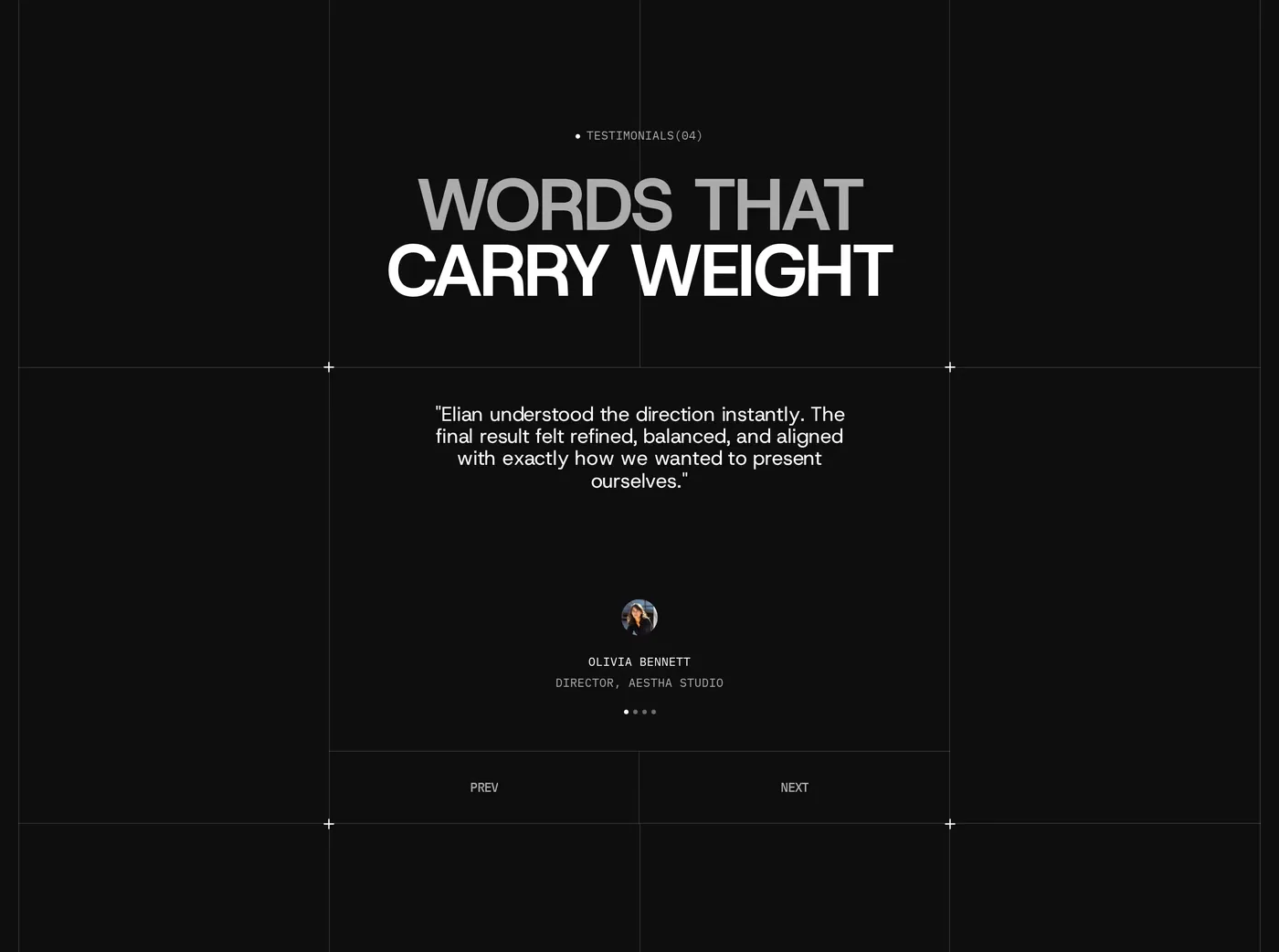 Elian Kent — screenshot of the testimonials section