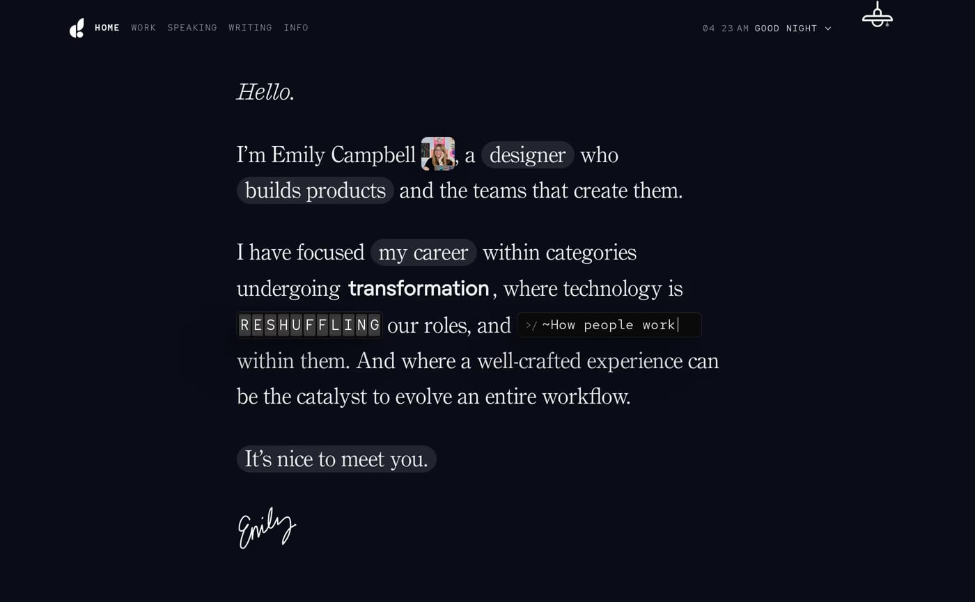 Emily Campbell — screenshot of the hero section