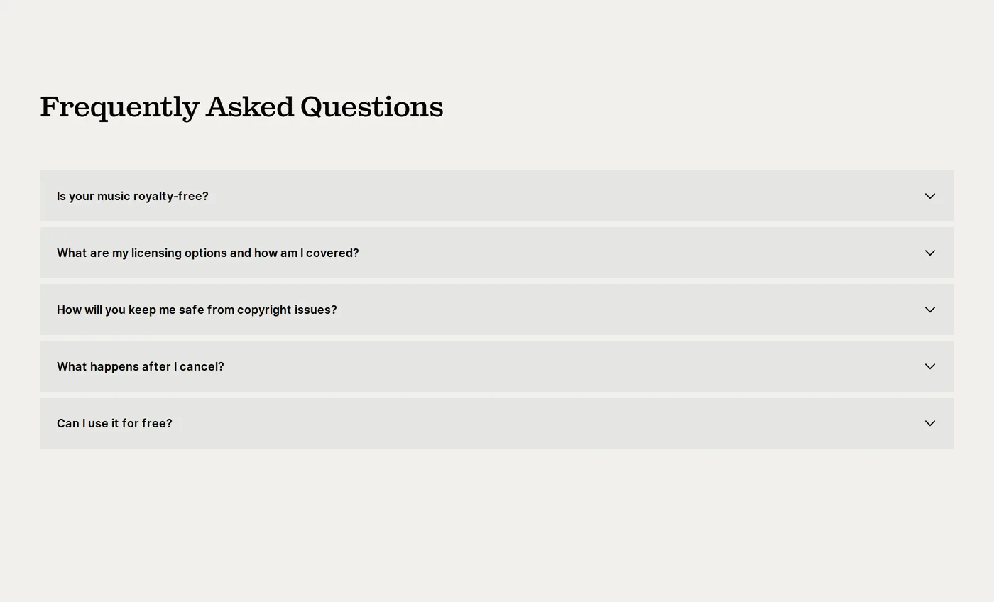 Epidemic Sound — screenshot of the faq section