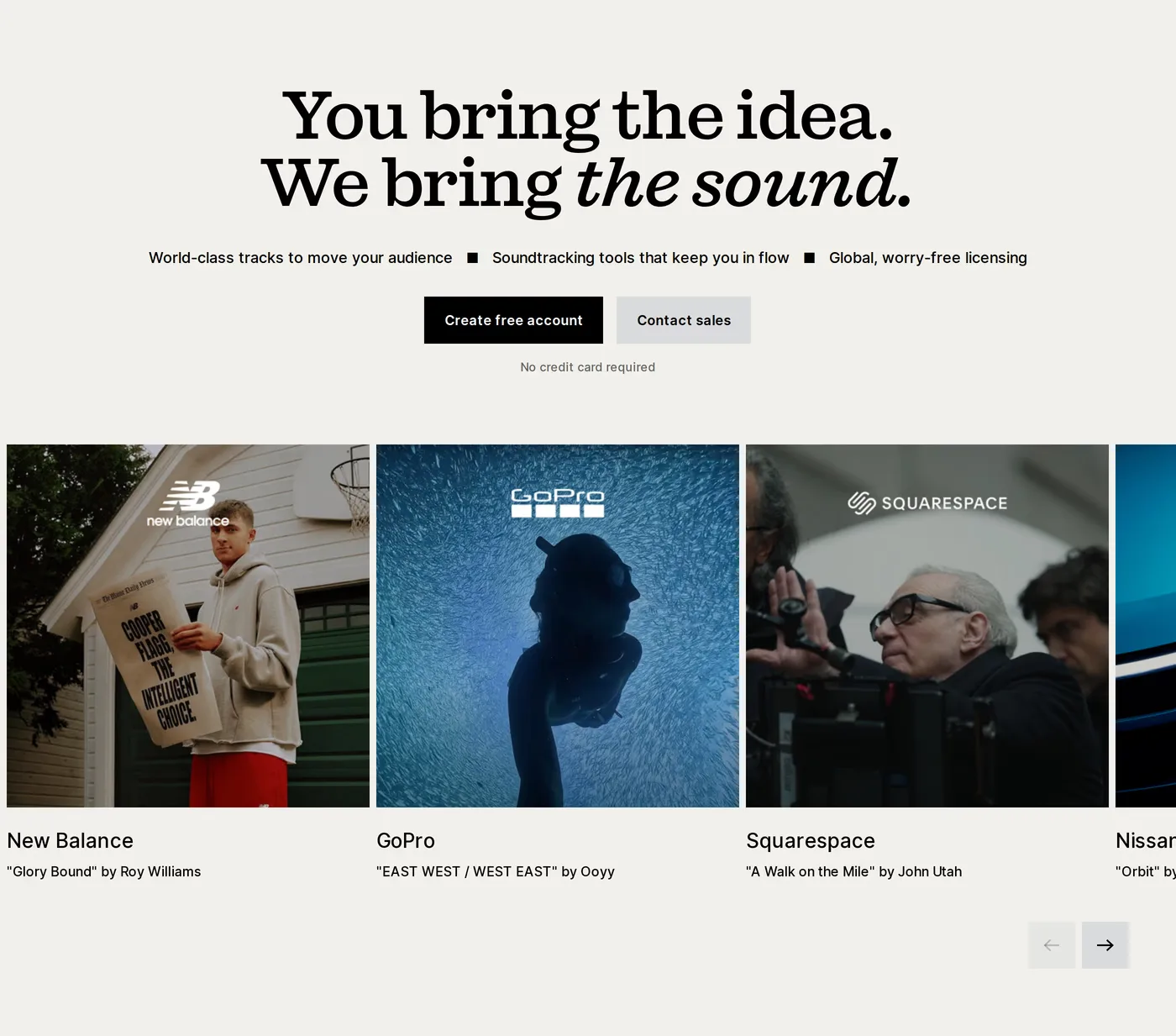 Epidemic Sound — screenshot of the features section
