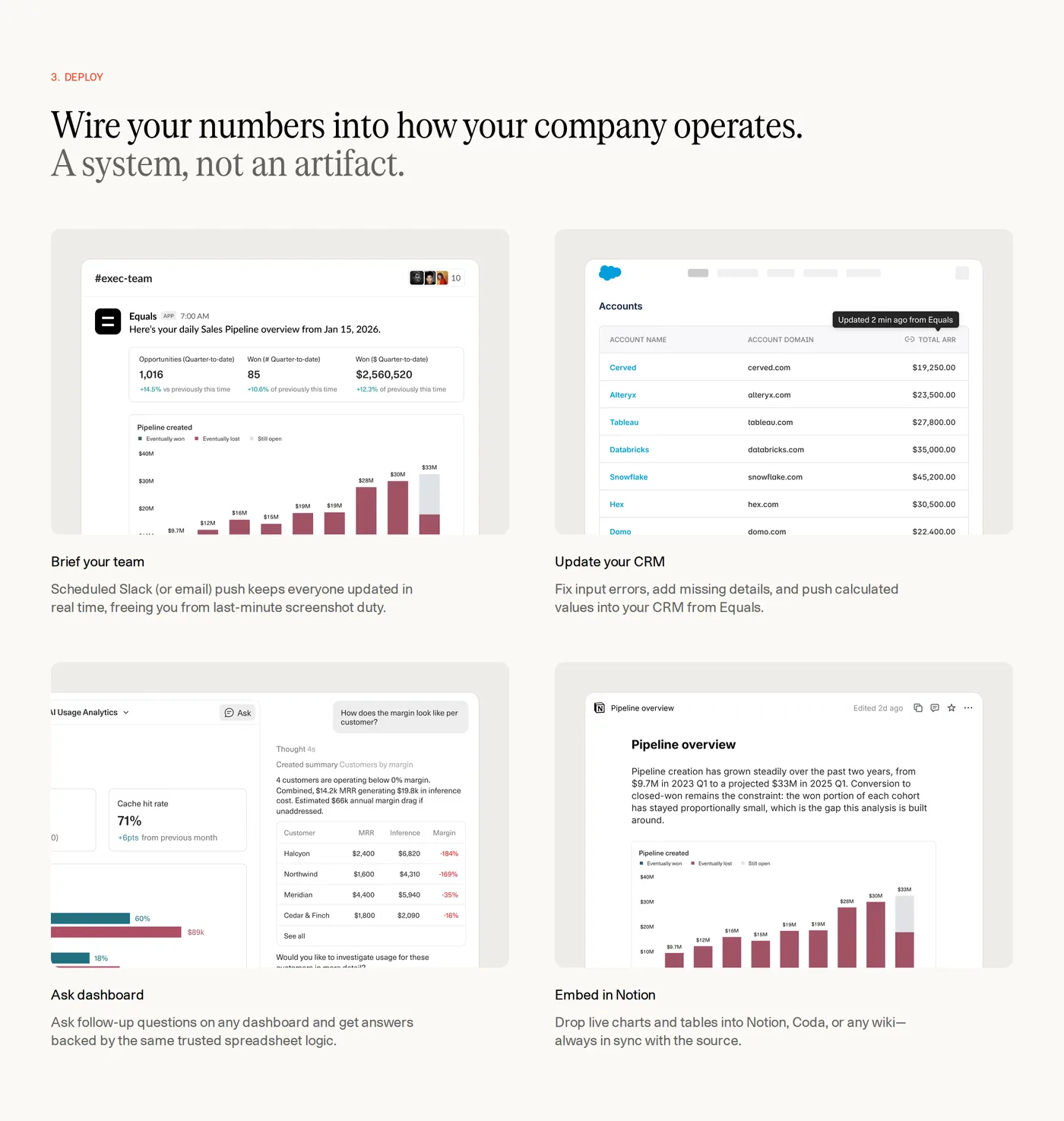 Equals — screenshot of the features section