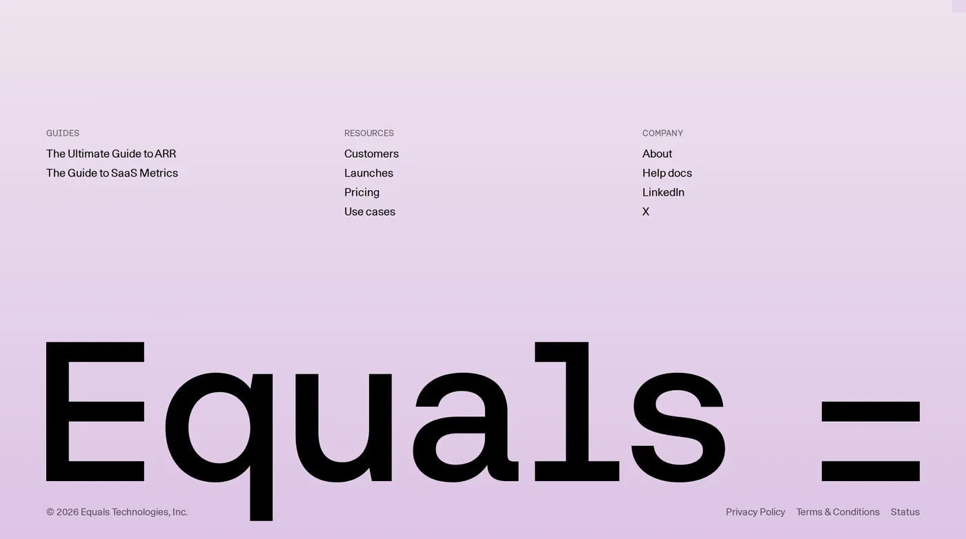 Equals — screenshot of the footer section