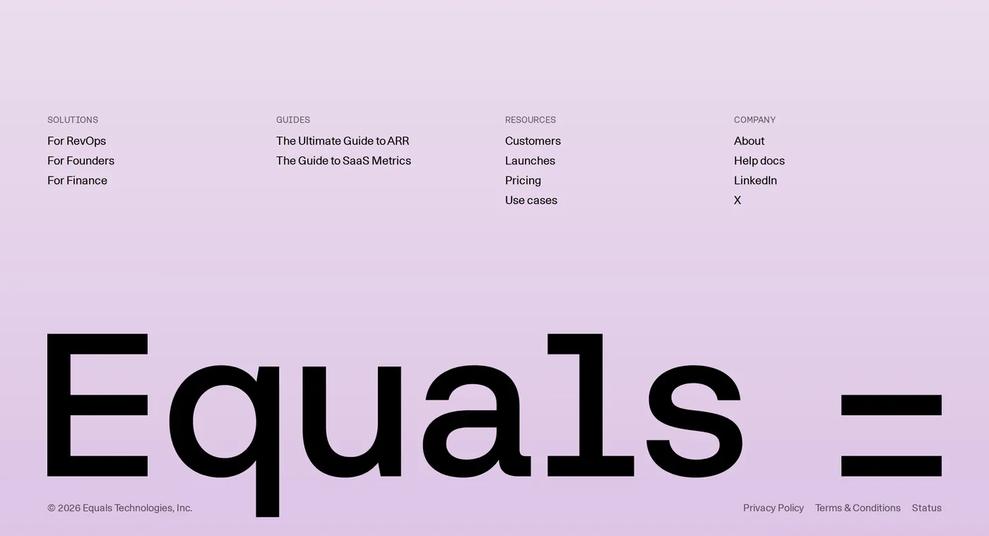 Equals — screenshot of the footer section