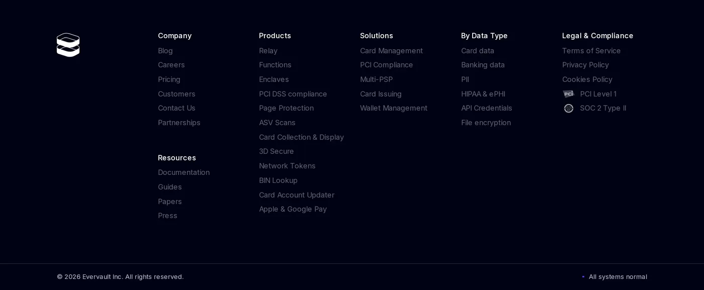Evervault — screenshot of the footer section