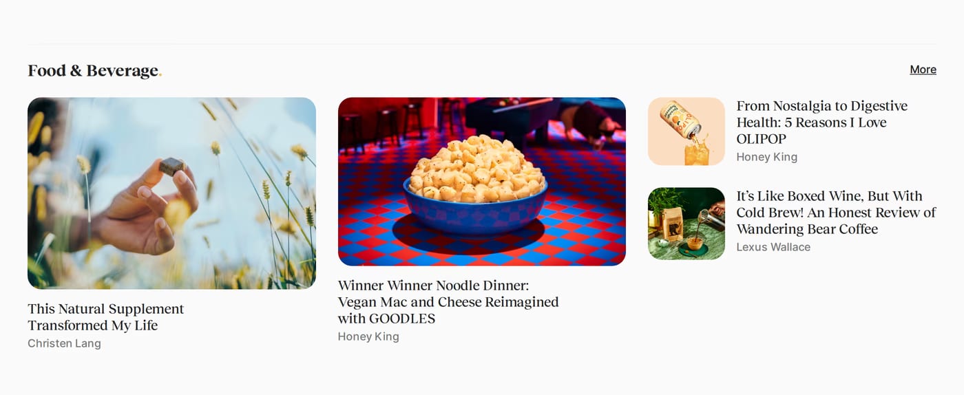 Everyday Finds — screenshot of the blog section