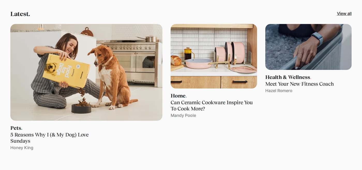 Everyday Finds — screenshot of the blog section