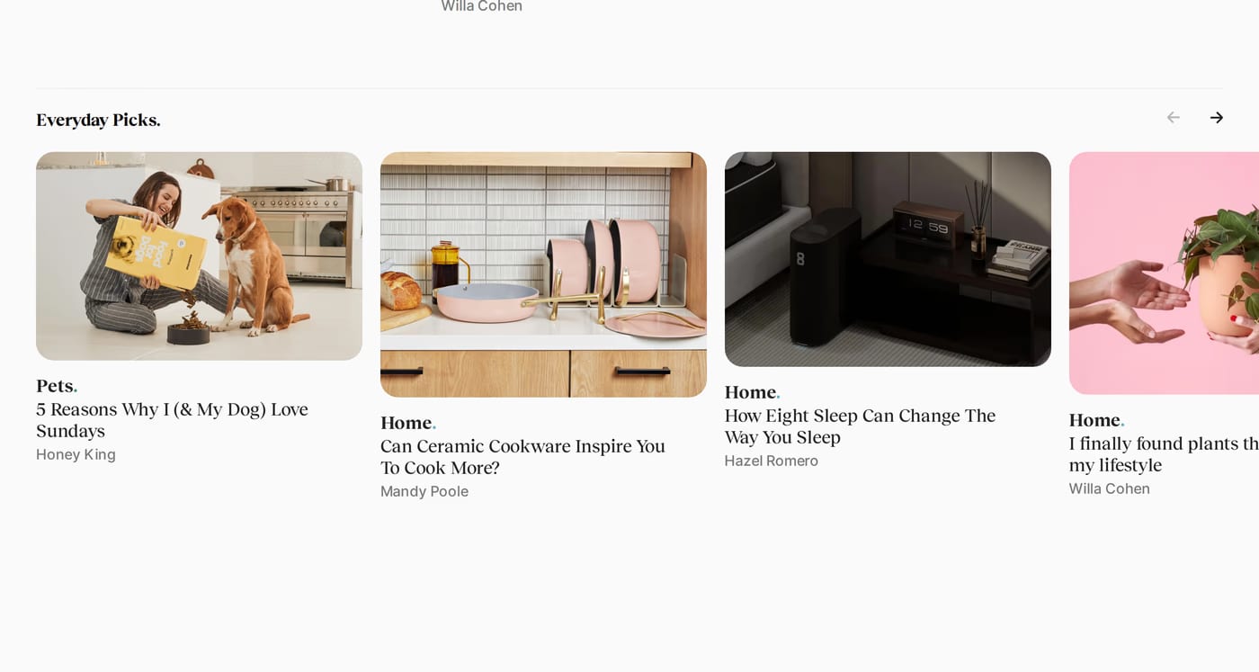 Everyday Finds — screenshot of the blog section