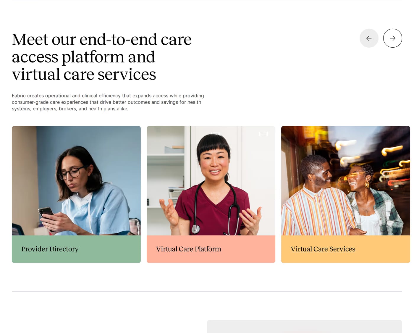 Fabric — screenshot of the services section
