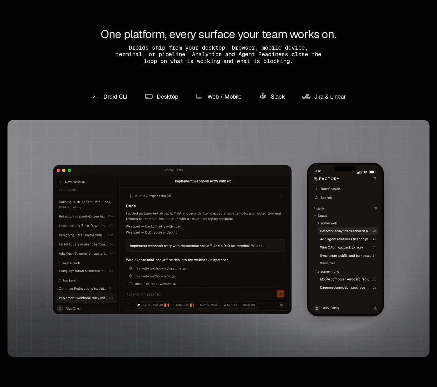 Factory — screenshot of the hero section