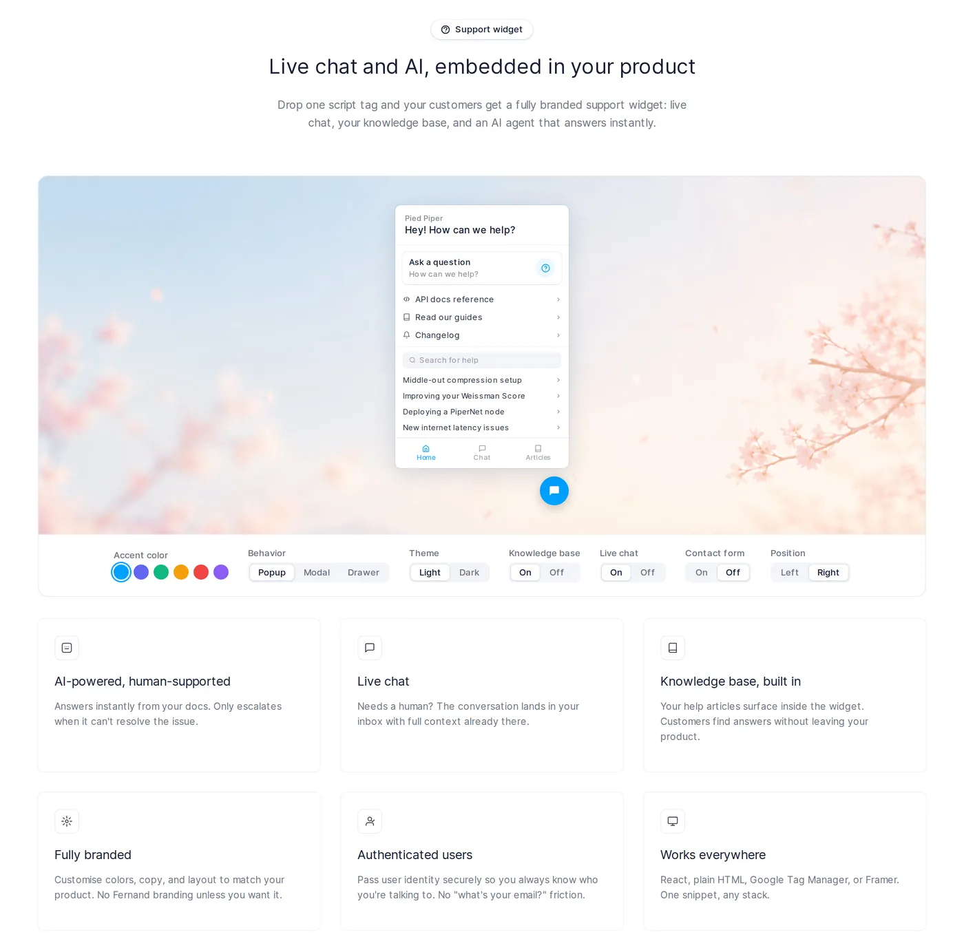 Fernand — screenshot of the features section