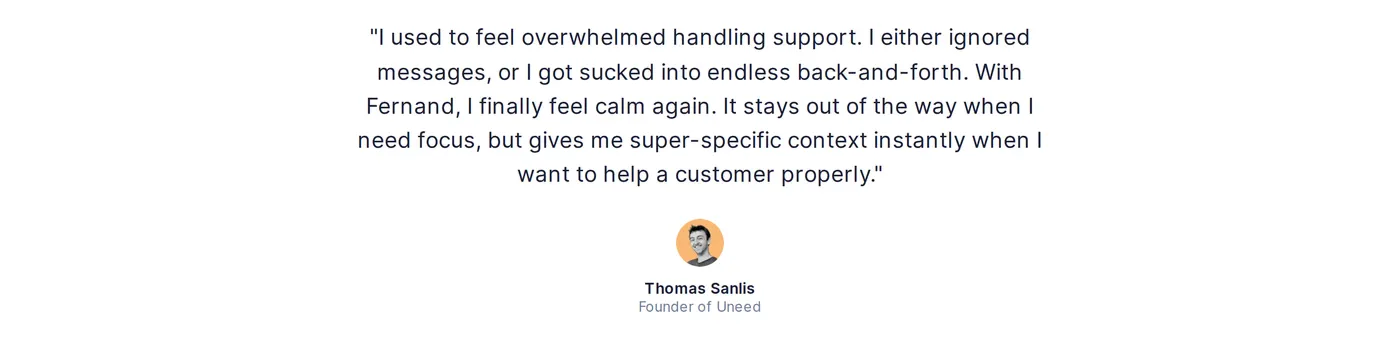 Fernand — screenshot of the testimonials section