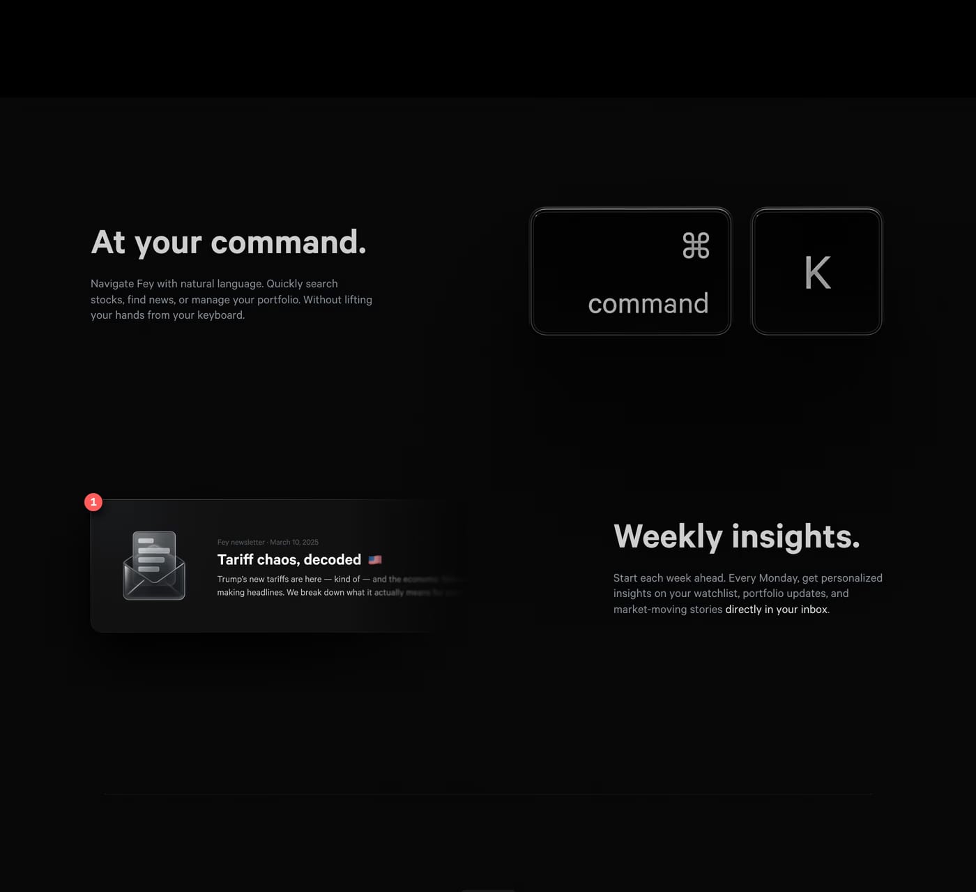 Fey — screenshot of the features section