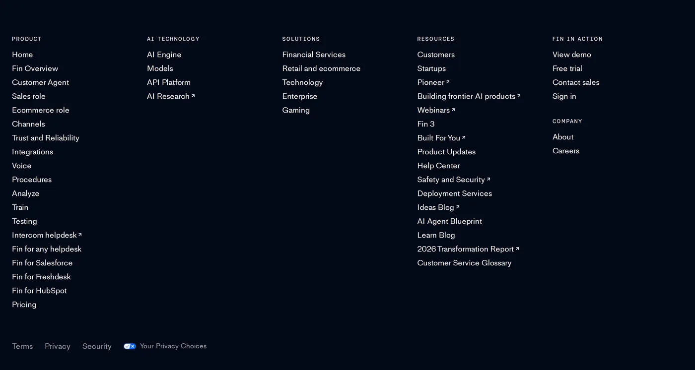 Fin — screenshot of the footer section