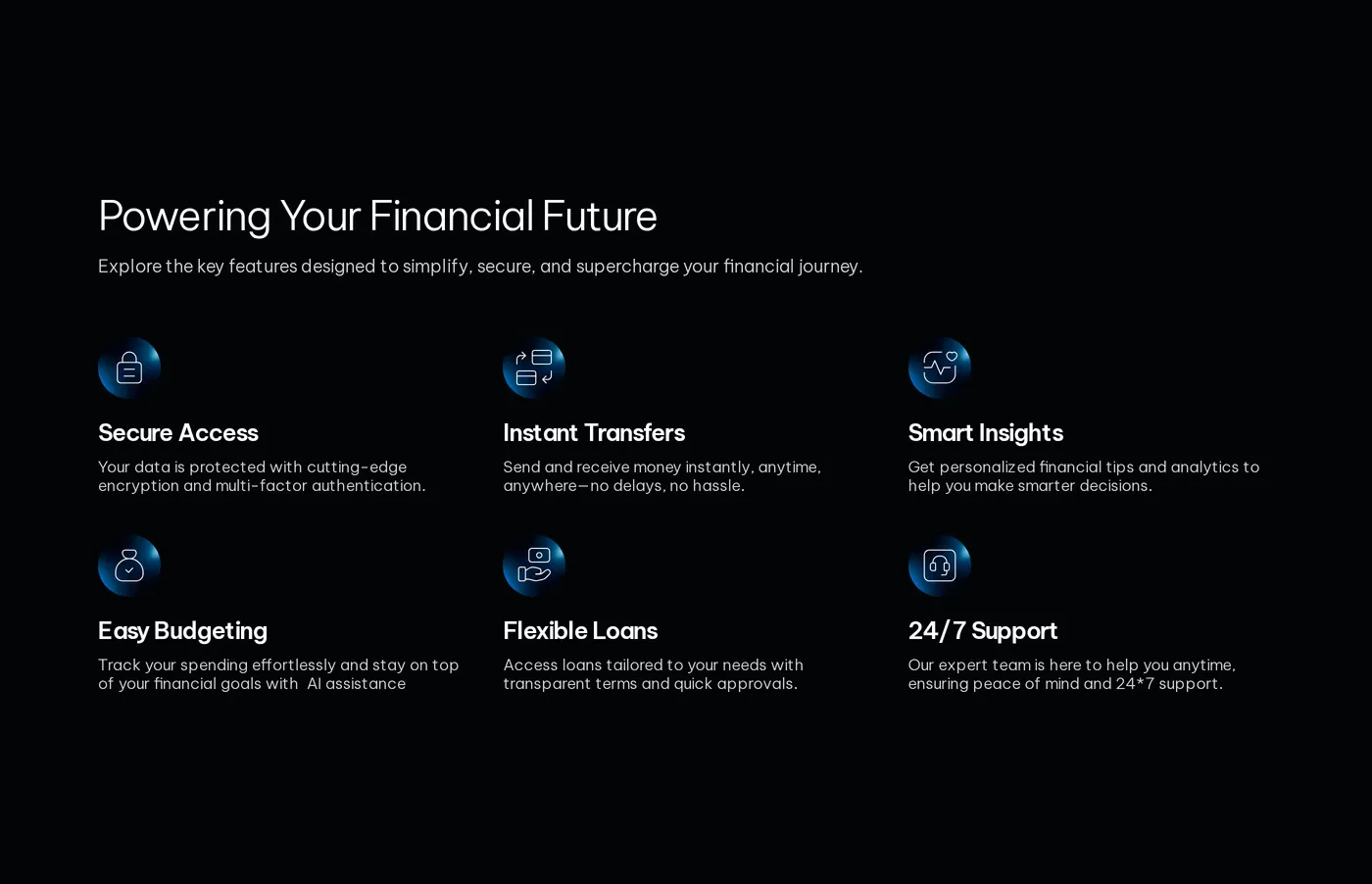 FinSight — screenshot of the features section