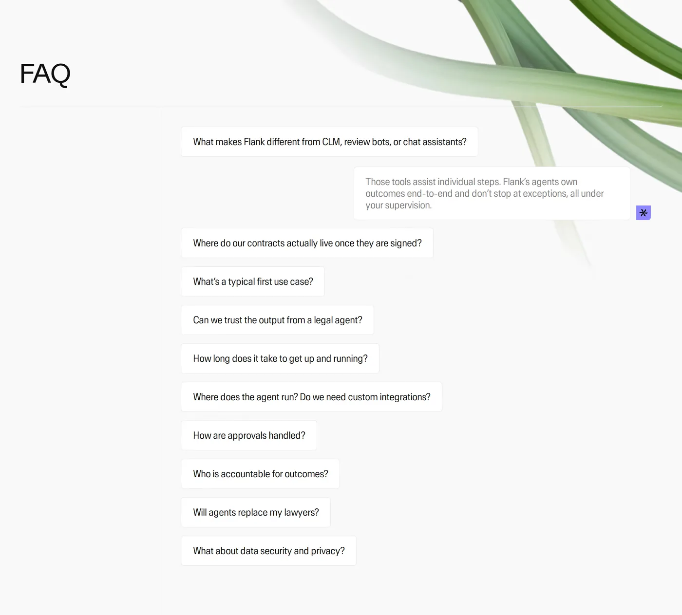 Flank — screenshot of the faq section