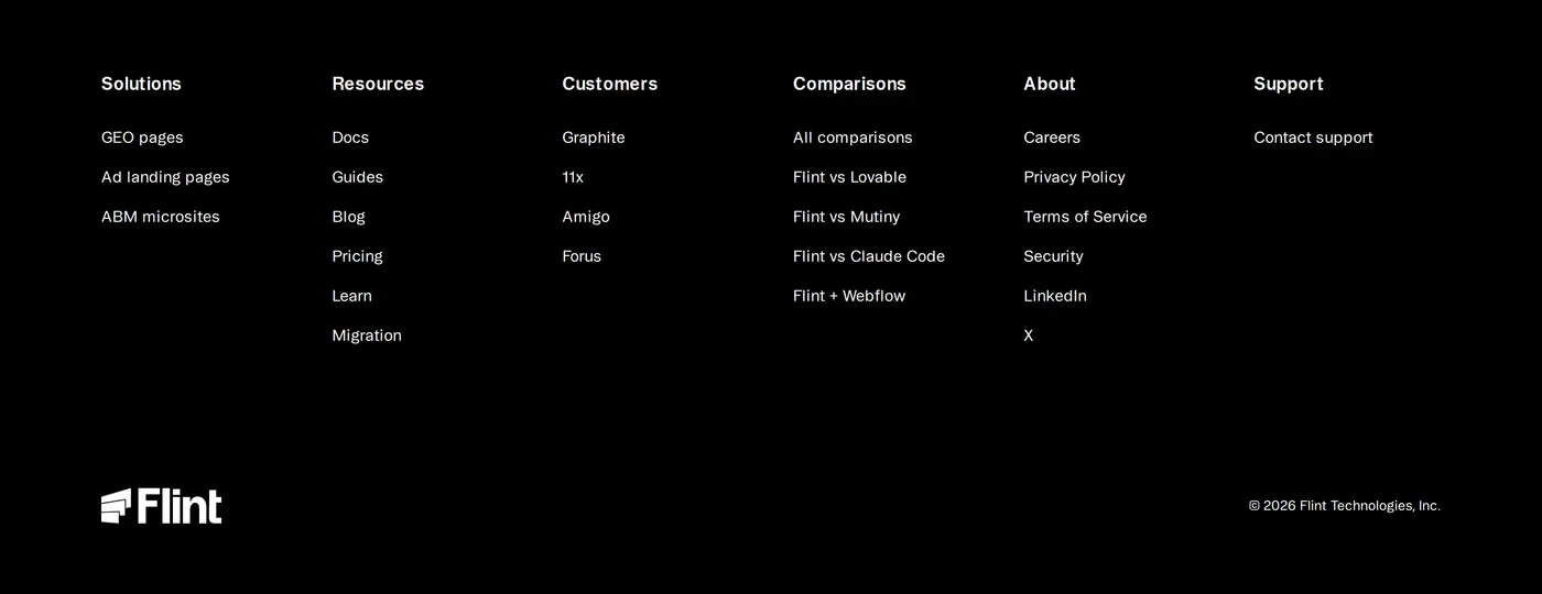 Flint — screenshot of the footer section