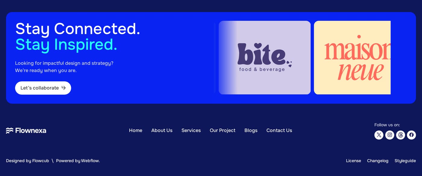 Flownexa — screenshot of the footer section