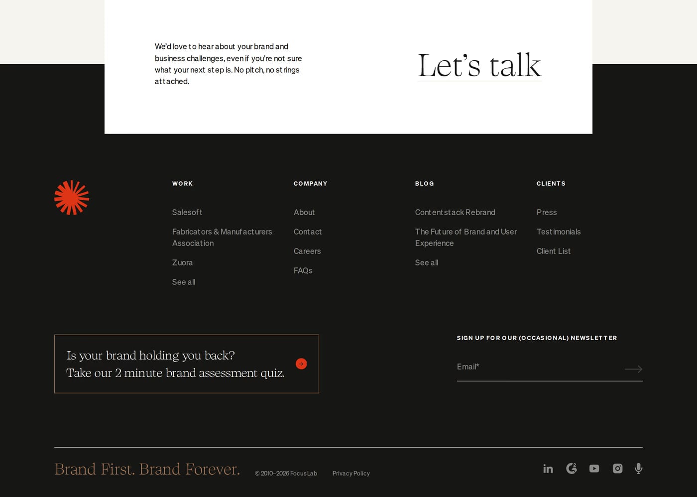 Focus Lab — screenshot of the footer section