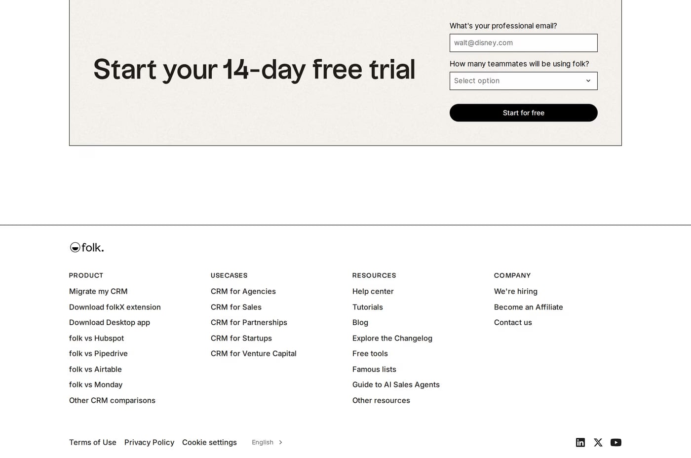 Folk — screenshot of the footer section