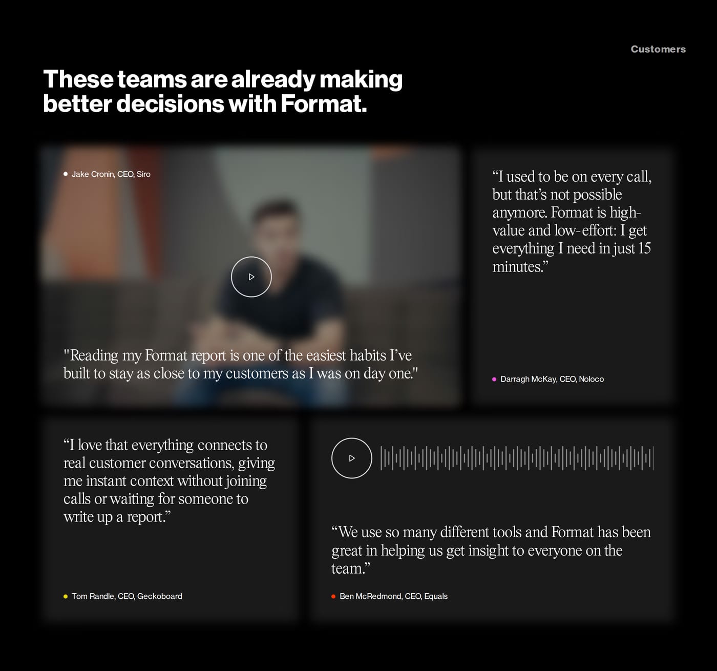 Format — screenshot of the testimonials section