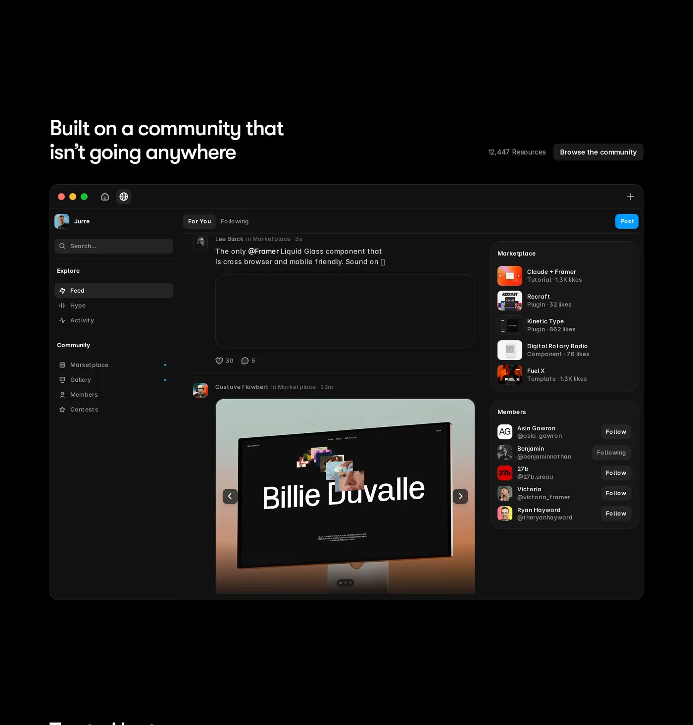 Framer — screenshot of the community section