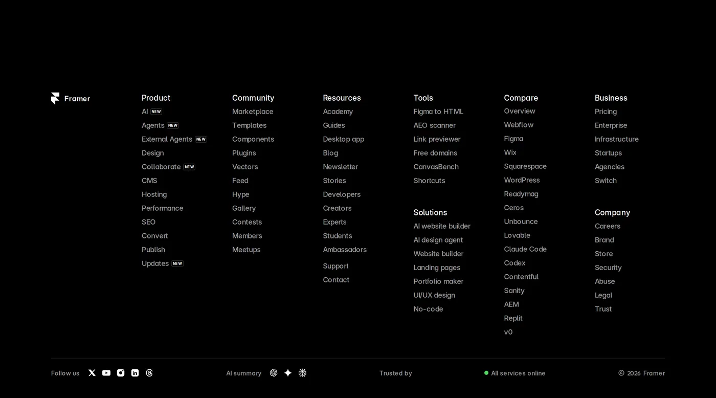 Framer — screenshot of the footer section