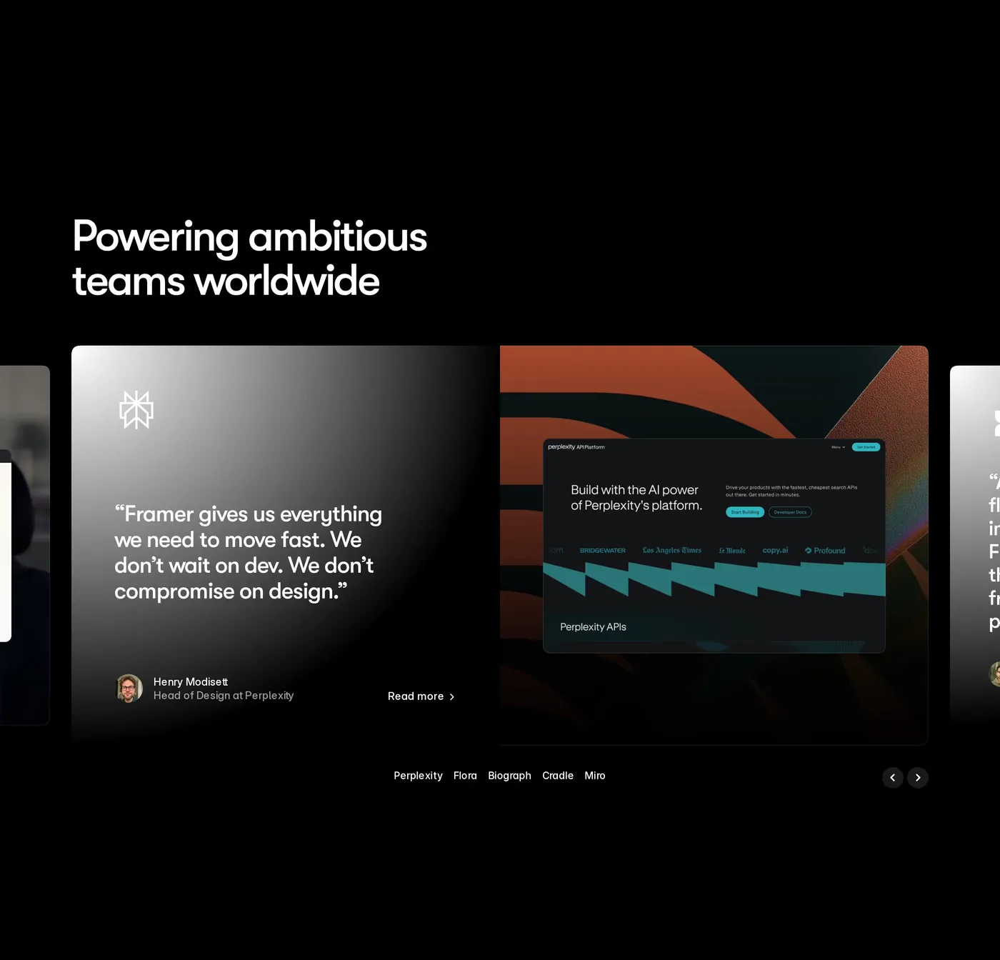 Framer — screenshot of the testimonials section