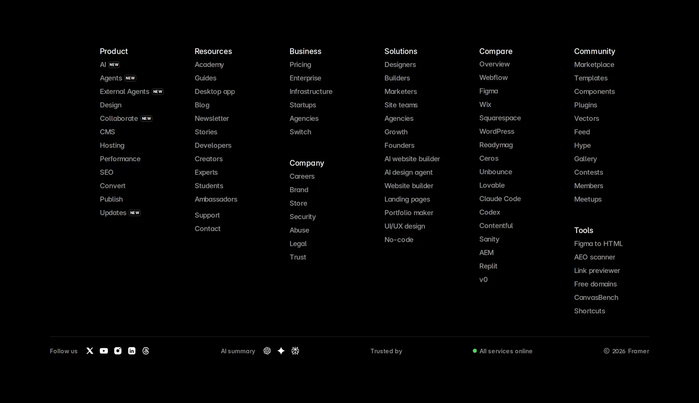 Framer — screenshot of the footer section