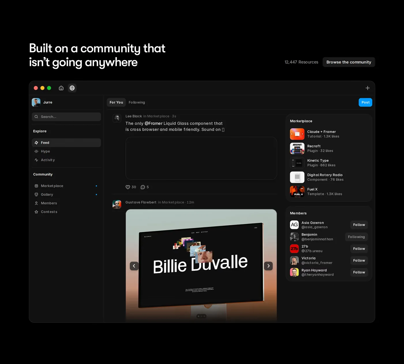 Framer — screenshot of the features section