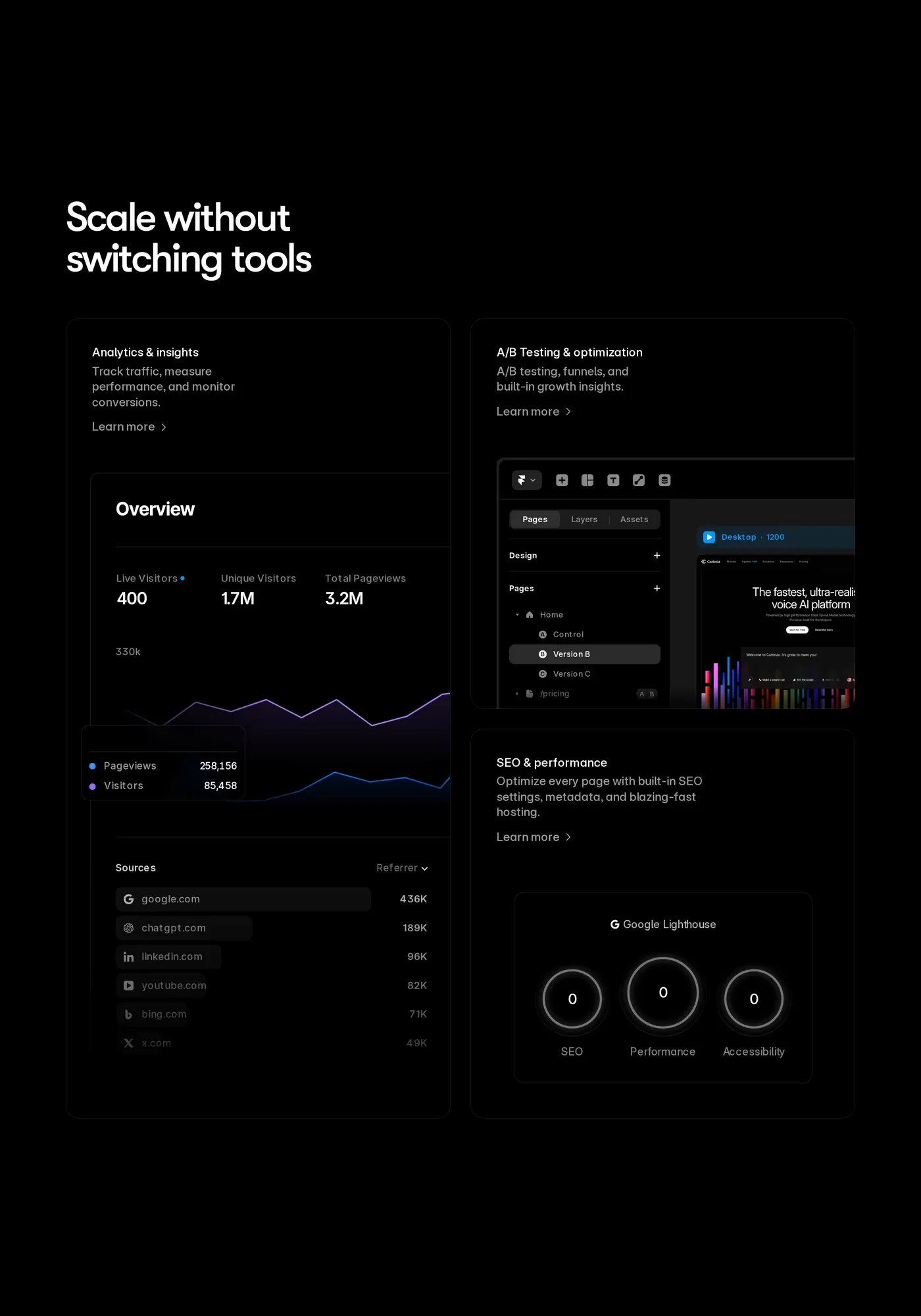 Framer — screenshot of the features section